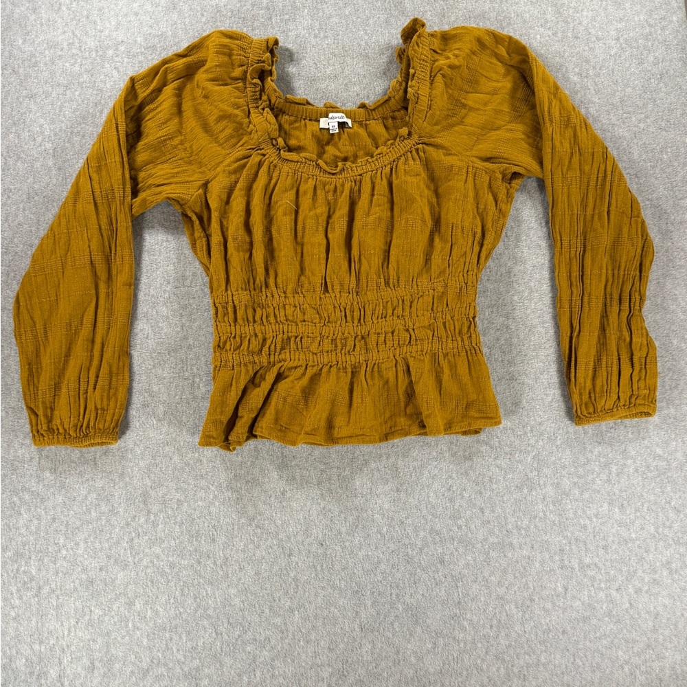 Madewell Yellow Puff Sleeve Smocked Blouse